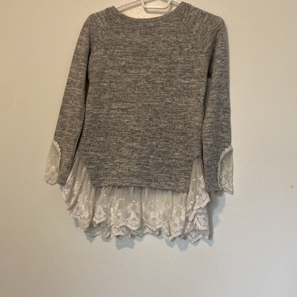 J.M & D.Z layered lace Heather grey long sleeve sweater tunic med - Picture 6 of 9